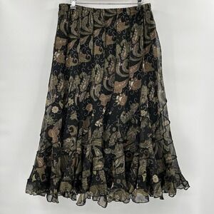 Vintage Womens Whimsigoth Tiered Ruffle Skirt Size M Black Fairy Grunge Goblin